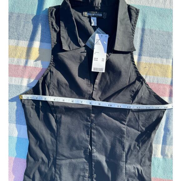 Urban Outfitters UO Party Girl Cotton-Blend Button Down Sleeveless Shirt Black - Picture 8 of 8